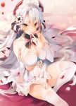  adapted_costume ankle_ribbon antenna_hair arm_support ass azur_lane bangs bare_shoulders blurry blush bokeh breasts bridal_gauntlets bridal_veil brown_eyes cleavage closed_mouth collarbone commentary_request crossed_legs depth_of_field dress eyebrows_visible_through_hair eyes_visible_through_hair finger_to_mouth flower garter_straps gloves hair_between_eyes hair_ornament half-closed_eyes headgear highres iron_cross kisaragi_kiriha knee_up knees_up large_breasts long_hair looking_at_viewer mole mole_on_breast multicolored_hair no_bra open_mouth panties petals prinz_eugen_(azur_lane) red_hair ribbon rose see-through silver_hair sitting skindentation smile solo thighhighs thighs two_side_up underwear veil very_long_hair wedding_dress white_dress white_flower white_footwear white_gloves white_hair white_legwear white_panties 