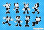  2018 bendy bendy_and_the_ink_machine black_and_white black_body boots bow_tie chilling clothing cute demon footwear gaminggoru grin humanoid male monochrome not_furry shocked signature smile standing teeth toony walking 