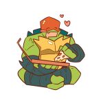  1boy ^_^ bandana blush_stickers closed_eyes colored_skin commentary_request drooling fang food full_body furry furry_male green_skin heart highres holding holding_food holding_pizza indian_style korean_commentary male_focus open_mouth pizza pizza_box pizza_slice raphael_(tmnt) red_bandana rise_of_the_teenage_mutant_ninja_turtles simple_background sitting solo teenage_mutant_ninja_turtles turtle_boy turtle_shell unn1666 white_background 