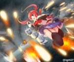  1girl azur_lane blue_eyes blue_skirt breasts large_breasts necktie pleated_skirt red_hair red_necktie san_diego_(azur_lane) skirt solo tagme tearing_up twintails 