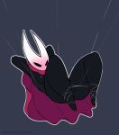  angry anus bdsm black_eyes blush bondage bound breasts cloak clothing dark_skin embarrassed female hands_behind_back high-angle_view hollow_knight hollow_knight_(species) hornet_(hollow_knight) nipples nude presenting purplealacran pussy solo suspension thick_thighs 