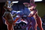 3d_(artwork) anal anal_penetration animal_genitalia animal_penis animatronic anthro anthro_on_anthro anthro_penetrated anthro_penetrating anthro_penetrating_anthro anthro_penetrating_male balls bear bedroom_eyes big_penis bonnie_(fnaf) bow_tie canid canine canine_genitalia canine_penis clothing digital_media_(artwork) ear_piercing ear_ring erection eye_patch eye_roll eyewear fangs fellatio five_nights_at_freddy&#039;s fox foxy_(fnaf) freddy_(fnaf) from_behind_position genitals group group_sex hand_on_head hands_on_back hat headgear headwear hi_res inside jizzyfox lagomorph leporid looking_at_another looking_at_partner looking_pleasured machine male male/male male_penetrated male_penetrating male_penetrating_anthro male_penetrating_male mammal narrowed_eyes nude_anthro nude_male one_eye_half-closed oral penetration penile penile_penetration penis penis_in_ass penis_in_mouth penis_size_difference piercing rabbit ring_piercing robot robot_anthro scottgames seductive sex small_penis smile spitroast standing standing_sex teeth threesome top_hat trio watermark