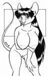  2018 anthro bent_over big_breasts breasts buckteeth cheek_tuft clitoral_hood david_a_cantero elbow_tufts faith_(daq) female hair hi_res inner_ear_fluff long_hair looking_at_viewer mammal monochrome mouse nipples nude open_mouth open_smile portrait pubes pussy rodent smile solo teeth three-quarter_portrait tuft 