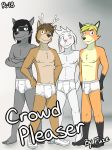  anthro antlers bulge canine cervine clothed clothing comic cover fox fuze group hair horn lagomorph male mammal pose procyonid rabbit raccoon teeth text topless underwear 