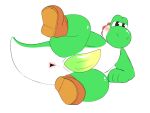 anthro anus bent_legs blush boots clothing colored_sketch digital_drawing_(artwork) digital_media_(artwork) dinosaur footwear genitals glistening glistening_body green_yoshi half-closed_eyes hi_res looking_at_viewer lying male mario_bros narrowed_eyes nintendo on_side penis prehistoric_species presenting presenting_penis raised_leg reptile scalie shoes side_view sketch solo spikes spread_legs spreading sugar_but_nsfw tapering_penis yoshi