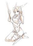  armor breasts character_request cleavage commentary_request gloves head_wings kara_(color) long_hair medium_breasts monochrome side_slit solo tactics_ogre valkyrie weapon 