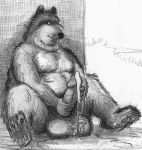  balls bd belly big_balls big_belly big_penis canine cum dog erection excessive_cum looking_at_penis male mammal masturbation on_ground overweight pawpads pencil_(artwork) penis sitting solo traditional_media_(artwork) 
