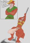2021 3_toes absurd_res anthro anus armlet arrow_(weapon) arrowed athletic bandeau bedlah before_and_after belt biceps bottomwear canid canine cheek_tuft chest_tuft choker clothed clothing colored_sketch confident_stance countershading crossed_arms crotch_apron dancing dialogue digital_media_(artwork) disney english_text face_veil facial_tuft feet fluffy fluffy_tail fox front_view fully_clothed fur genital_outline green_clothing green_topwear grey_background guide_lines harem_boy harem_outfit hat headgear headwear hi_res holding_pole hypnosis instant_loss_2koma jewelry loincloth looking_at_viewer low-angle_view male mammal mind_control name_in_dialogue necklace nobodyshouse open_mouth open_smile pole pole_dancing ranged_weapon red_body red_fox red_fur ringed_eyes robin_hood robin_hood_(disney) sequence shirt simple_background sketch skimpy smile solo standing stripper_pole tail talking_to_another text toes topwear translucent translucent_clothing true_fox tuft tunic veil weapon yellow_clothing yellow_hat yellow_headwear