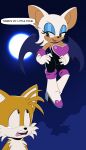 absurd_res anthro bat bodily_fluids breasts canid canine dialogue duo female fox fur green_eyes hi_res hovering image_comics imminent_sex invincible_(image_comics) looking_at_another male male/female mammal miles_prower moon orange_body orange_fur rouge_the_bat sega simple_background sonic_the_hedgehog_(series) swain_(artist) teardrop tears white_body white_fur