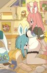2025 bed blue_body blue_hair blush blush_lines bra breasts butt cellphone clothed clothing colored cunnilingus curvy_figure doremifaso64 eeveelution electronics fat_yoshi female female/female furniture generation_4_pokemon generation_6_pokemon glaceon hair hand_on_head hi_res indoor_sex inside looking_pleasured lying lying_on_bed nintendo on_bed oral panties panties_down partially_clothed phone pink_hair pokemon pokemon_(species) poster rolled_up_shirt sex sex_toy shaded sylveon tail underwear underwear_down vaginal white_body