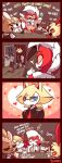  2boys 4koma 5girls absurdres animal_ears arm_up arms_up arrow backpack bag bandaid bandaid_on_face black-framed_eyewear black_bra black_footwear black_hair black_legwear black_pants black_sclera black_vest blue_eyes blush blush_stickers bow bra braixen breasts cherry comic cup diives dog_ears dog_tail door drink drinking_glass drinking_straw english_text eyebrows_visible_through_hair eyes_closed fang food fox_ears freckles fruit gen_3_pokemon gen_4_pokemon gen_6_pokemon gen_7_pokemon glasses hair_bow half-closed_eyes hand_on_own_face hand_up happy heart highres holding ice_cream indoors laughing looking_away looking_to_the_side lopunny lucario lycanroc mawile multiple_boys multiple_girls napkin neck_ribbon necktie open_clothes open_mouth open_shirt outstretched_arms pants pink_bow pink_neckwear pink_sclera pink_skirt plate plusle pokemon pokemon_(creature) red_eyes red_neckwear ribbon sharp_teeth shirt shoes short_sleeves skirt small_breasts smile socks sparkle standing sundae table tail talking teeth text_focus underwear vest walking white_footwear white_hair white_shirt wolf_ears 