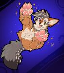 ambiguous_gender canid canine canis fhyra glistening glistening_pawpads hi_res jackal lying magenta7 mammal nude on_back open_mouth pawpads pink_pawpads solo