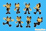  2018 bendy bendy_and_the_ink_machine black_and_yellow black_body boots bow_tie chilling clothing cute demon footwear gaminggoru grin humanoid male monochrome not_furry shocked signature smile standing teeth toony walking 