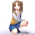  apo_(apos2721) blood blood_on_face commentary_request kneehighs long_hair looking_at_viewer pleated_skirt red_eyes school_uniform serafuku skirt solo sweater_vest tsukihime two_side_up uniform yumizuka_satsuki 