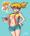  1girl blush breasts curvy fellatio female gerph heart hetero kasumi_(pokemon) masturbation nintendo open_mouth oral orange_hair penis pokemon pokemon_(anime) ponytail shiny shiny_skin shoes short_ponytail shorts smile tongue tongue_out v 