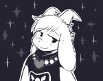  2016 asriel_dreemurr crackers jewelry looking_at_viewer monochrome necklace smile solo undertale video_games 