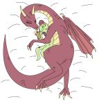  anon bald bed claws cuddling dragon eyelashes female green_skin human male mammal oven_mitts purple_scales scales scalie scratches sleeping unknown_artist wings 