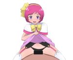  1boy 1girl bar_censor black_panties blush bow capelet censored dark_skin dark_skinned_male dress dress_lift garter_belt garter_straps girl_on_top hairband hand_up hetero largo_(pokemon) lifted_by_self looking_at_viewer open_mouth panties pink_dress pink_hair pokemon pokemon_(anime) pokemon_m21 pov purple_eyes sex shiny shiny_hair short_hair simple_background solo_focus spread_legs stomach_bulge straddling suzuno_(saru_grdz) teeth thighhighs underwear vaginal white_background white_capelet white_legwear yellow_bow yellow_hairband 