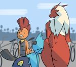  anthro bicycle big_butt blaziken bottomless bruckner_(potoobrigham) butt clothed clothing dewott face_to_butt female group male mohawk nintendo pok&eacute;mon pok&eacute;mon_(species) potoobrigham scrafty video_games what whiskers wide_hips 