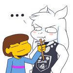  ... 2016 anthro asriel_dreemurr blush boss_monster caprine clothed clothing crackers duo english_text human mammal protagonist_(undertale) simple_background stick text undertale video_games white_background 