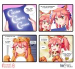  animal_ear_fluff animal_ears apron bell bell_collar blue_ribbon breasts cat_hair_ornament cat_paws collar commentary cosplay english english_commentary fangs fate/grand_order fate_(series) fox_ears gloves hair_ornament hair_ribbon highres jaguarman_(fate/grand_order) jaguarman_(fate/grand_order)_(cosplay) jingle_bell keita_naruzawa large_breasts looking_at_viewer maid_headdress multiple_girls paw_gloves paws pink_hair red_ribbon ribbon speech_bubble tamamo_(fate)_(all) tamamo_cat_(fate) tamamo_cat_(fate)_(cosplay) tamamo_no_mae_(fate) yellow_eyes 