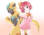  1girl animal_ears arms_behind_back blue_eyes blush bow dress eyebrows_visible_through_hair flat_chest furry garter_straps gen_7_pokemon hairband hand_up happy largo_(pokemon) looking_at_viewer looking_to_the_side mayuma_(mrtyuj) orange_bow orange_hairband pink_capelet pink_dress pink_hair pokemon pokemon_(anime) pokemon_(creature) pokemon_m21 profile purple_eyes shiny shiny_hair short_hair smile standing tail thighhighs whiskers white_legwear zeroara 