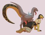  2018 anthro anthro_on_feral bestiality digital_media_(artwork) dinosaur duo female female_on_feral feral fuzzamorous male male/female open_mouth penetration raptor rashii reptile scalie simple_background snake teeth theropod tongue vaginal vaginal_penetration white_background 