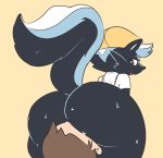  animal_crossing big_butt bottomless butt clothed clothing facesitting girly hat human kicks_(animal_crossing) male male/male mammal nintendo skunk somnamg sweat video_games villager_(animal_crossing) 