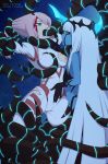  001_(darling_in_the_franxx) 2girls absurdly_long_hair blood blue_skin bodysuit breasts darling_in_the_franxx groping hand_on_another&#039;s_stomach highres horns incest long_hair medium_breasts merunyaa monster_girl multiple_girls nipples oni_horns pink_hair pulling_hair restrained smile tentacle tentacle_hair torn_bodysuit torn_clothes very_long_hair white_hair yuri zero_two_(darling_in_the_franxx) 