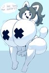 2025 angstrom anthro big_breasts big_butt blush blush_lines breasts butt cute_fangs dialogue digital_media_(artwork) english_text fangs female grey_hair hair happy hi_res huge_breasts hyper hyper_breasts looking_at_viewer mammal nipple_tape nipple_tape_only pasties sitting smile solo speech_bubble tape teeth tem temmie_(deltarune) temmie_(undertale) text thick_thighs undertale undertale_(series) white_body