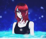  anthro blue_skin clothing female fish hair hair_over_eye marine partially_submerged red_hair shirt solo tank_top undertale undyne video_games wet whan yellow_eyes 