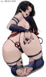  1girl absurdres aelion_draws anal anal_object_insertion artist_name ass black_hair breasts butt_plug earrings feet fingernails hand_on_own_ass highres hoop_earrings huge_ass jewelry large_breasts leg_belt leotard looking_at_viewer looking_back marvel marvel_rivals object_insertion parted_bangs patreon_username presenting presenting_ass psylocke psylocke_(vengeance) purple_eyes purple_leotard sash sex_toy simple_background soles solo spider-man thong toe_ring toeless_legwear torn_clothes torn_leotard waist_sash white_background x-men 