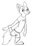  2018 anthro barefoot black_and_white canine claws clothed clothing disney fox fuel_(artist) holding_ankle looking_at_viewer male mammal monochrome nick_wilde one_leg_up simple_background smile solo stretching toe_claws white_background zootopia 