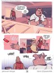 abe_(mikrogoat) anthro athletic_wear basil_(mikrogoat) bodily_fluids bottomwear candy candy_bar clothed clothing comic dessert disappointed domestic_pig ear_piercing eating_disorder embarrassed english_text food gym gym_bottomwear gym_shorts hi_res horn hybrid lagomorph leporid male mammal mikrogoat moobs muscular muscular_male obese obese_anthro obese_male overweight overweight_anthro overweight_male piercing rabbit romantic romantic_couple scared shorts stressed suid suine sus_(pig) sweat text trash_can url