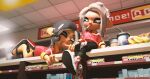 3d_(artwork) absurd_res agent_8_(splatoon) animal_humanoid beverage black_tentacles bottomwear cephalopod cephalopod_humanoid chuck_taylor_all_stars clothed clothing converse dark_body dark_skin digital_media_(artwork) duo employee_uniform female flip_flops footwear hi_res humanoid inside marine marine_humanoid mollusk mollusk_humanoid nintendo octarian octoling octoling_girl owo_sfm oxxo pants pseudo_hair ramen_noodles sandals shoes shorts smoking soda source_filmmaker_(artwork) spanish_text splatoon tentacle_hair tentacles text widescreen