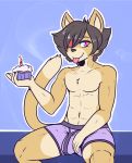  2017 anthro bulge cake clothed clothing crackers feline food looking_at_viewer male mammal solo tongue tongue_out topless underwear 