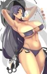  arm_behind_head armlet armpits arms_up bangs bare_shoulders beads bikini blush breasts choker cleavage collarbone color_guide commentary_request cowboy_shot curvy eyepatch_bikini fate/grand_order fate_(series) gold_trim highres hips huge_breasts ichimegasa kamaboko_(ossann0125) long_hair looking_at_viewer low-tied_long_hair minamoto_no_raikou_(fate/grand_order) minamoto_no_raikou_(swimsuit_lancer)_(fate) navel parted_bangs parted_lips purple_bikini purple_eyes purple_hair short_eyebrows side-tie_bikini smile solo sparkle swimsuit thick_eyebrows thighs veil very_long_hair white_background 