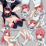  breasts c-string convenient_censoring hat highres honnoji_academy_school_uniform jakuzure_nonon jakuzure_nonon_(symphony_regalia) kill_la_kill nudist_beach_uniform pink_eyes pink_hair revealing_clothes school_uniform shako_cap shio_(zsp1jqohfr12495) skull_print small_breasts strapless_bottom winged_boots winged_hat 