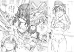  akagi_(kantai_collection) anchor_hair_ornament bamboo bikini chopsticks comic commentary cup food greyscale hair_ornament highres holding holding_chopsticks hose_nozzle iron_cross kaga_(kantai_collection) kantai_collection kojima_takeshi long_hair low_twintails monochrome multiple_girls noodles prinz_eugen_(kantai_collection) side_ponytail straight_hair swimsuit translated twintails 