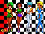  ami_bandicoot anthro award bandicoot bare_shoulders bedroom_eyes big_breasts black_hair black_nose blonde_hair blue_eyes blue_hair blush bodysuit breasts cleavage clothed clothing crash_bandicoot_(series) crash_team_racing digital_drawing_(artwork) digital_media_(artwork) dress eyebrows eyelashes eyeshadow female footwear fur green_eyes green_hair group hair hair_bow hair_buns hair_ribbon half-closed_eyes hi_res isabella_bandicoot liz_bandicoot long_hair looking_at_viewer makeup mammal marsupial megumi_bandicoot midriff one_eye_closed open_mouth orange_fur pink_eyes pose purple_eyes race_queen raised_arm ribbons seductive shayeragal shirt short_hair skinsuit skirt smile standing tan_fur tank_top teeth tight_clothing trophy video_games voluptuous wide_hips wink 