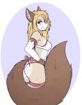  2017 anthro armwear blue_eyes bra breasts butt_pose cat clothing crackers feline female fur legwear looking_back mammal piercing ribbons smile solo tail_bow tail_ribbon thigh_highs thong underwear 