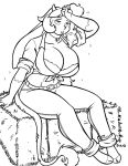  2018 anthro barefoot big_breasts bovine bra breasts cattle choker clothing cross david_a_cantero female freckles gloves_(marking) hay hay_bale hi_res horn huge_breasts las_lindas mammal markings midriff monochrome mora_linda navel pants shirt simple_background sitting solo sweat tail_tuft tuft underwear voluptuous 