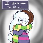  2017 asriel_dreemurr boss_monster caprine chara_(undertale) crackers crying cub duo english_text goat hug human mammal open_mouth tears text undertale video_games young 