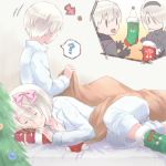  1boy 1girl android christmas christmas_stocking gift hair_over_one_eye nier nier_(series) nier_automata sleeping white_hair yorha_no._2_type_b yorha_no._9_type_s 