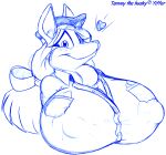 2005 anthro badgerben big_breasts blue_and_white breasts canid canine canis clothed clothing copyright_symbol domestic_dog female hair headgear headwear heart_symbol huge_breasts husky mammal monochrome nipple_outline nordic_sled_dog sketch solo spitz symbol tammy_(badgerben)
