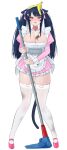  1girl absurdres animal_ear_legwear animal_ears banana_peel bell black_eyes black_hair blush borrowed_character breasts broom cat_ear_legwear cat_ears cleavage collar commentary_request commission crying dirty dirty_clothes dress full_body goneuk_(lonely_w01f) hair_ornament hairclip highres holding holding_mop korean_commentary large_breasts long_hair maid maid_headdress mop narrow_waist neck_bell original pink_collar pink_shoes shoes short_dress sidelocks solo tears thighhighs twintails white_thighhighs yuri_(dy0urre1n) 