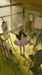  1girl absurdres anli_(jwcpp4sum0mgk5r) bang_dream! bang_dream!_it&#039;s_mygo!!!!! blue_eyes boots canvas_(object) chibi commentary_request easel highres holding holding_paint_palette kaname_raana paint_palette paintbrush short_hair skirt solo standing white_boots white_hair white_skirt 