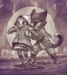 4_fingers anthro boots bottomwear brother_(lore) brother_and_sister_(lore) circle_background clothed clothed_anthro clothed_female clothed_male clothing coat curly_hair digital_drawing_(artwork) digital_media_(artwork) dipstick_tail domestic_cat dress duo eyewear felid feline felis female female_anthro fingers footwear fully_clothed fully_clothed_anthro fully_clothed_female fully_clothed_male fur glasses hair head_tuft headgear headkerchief headwear kerchief lackadaisy male male_anthro mammal markings monochrome mordecai_heller mud muddy official_art open_mouth outside pants rose_heller scared_face scarf sepia shoes sibling_(lore) sister_(lore) smile socks street sweater tail tail_markings text topwear tracy_j._butler tuft tuxedo_cat url wearing_glasses whiskers white_whiskers