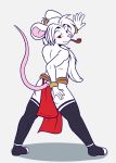  2017 anthro butt_pose clothed clothing crackers fur hand_on_butt loincloth looking_back male mammal mouse pipe red_eyes rodent simple_background standing topless 