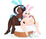 6:5 absurd_res animal_humanoid areola basket big_breasts bikini black_hair blue_bikini blue_clothing blue_eyes blue_hair blue_swimwear breasts cephalopod cephalopod_humanoid clothed clothing container cross_pupils dark_body dark_skin duo easter easter_egg electronics eyelashes fake_ears fake_rabbit_ears female hair headphones hi_res holidays horizontal_pupils humanoid inkling long_hair looking_at_viewer marina_(splatoon) marine marine_humanoid markings mole_(marking) mole_under_mouth mollusk mollusk_humanoid mostly_nude multicolored_hair navel nintendo nipples octarian octoling open_mouth open_smile orange_eyes panties panties_only pearl_(splatoon) pink_areola pink_clothing pink_hair pink_nipples pink_panties pink_underwear pupils short_hair simple_background sitting smile snotty_(artist) splatoon swimwear tan_body tan_skin thick_thighs topless two-piece_swimsuit two_tone_hair underwear underwear_only white_background white_hair